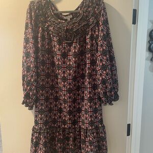 Max Studio Black and Pink Floral Long Sleeve Dress